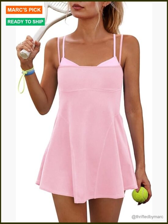 Dresses & Skirts - Women's Athletic Dress with Built-in Shorts and Bra, Spaghetti Strap Workout